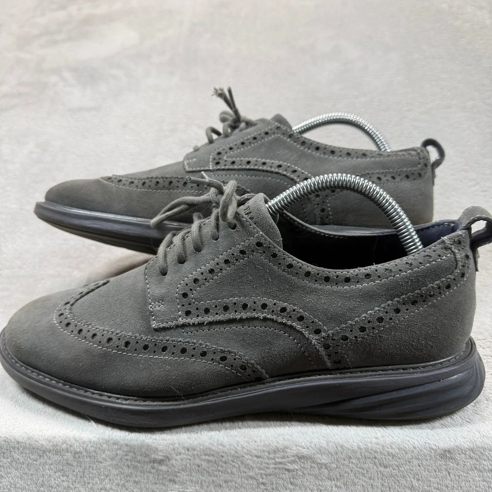 Cole Haan Shoes Men 8.5M Grand Evolution Wingtip Oxford Grey Suede Dress Sneaker